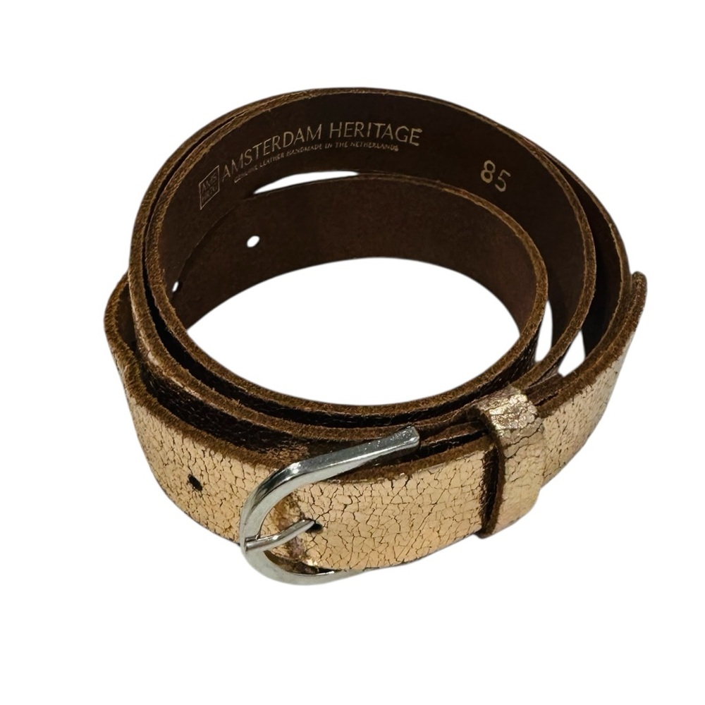 AMSTERDAM HERITAGE Genuine Leather Shiny Bling Rose Gold Belt Silver Buckle